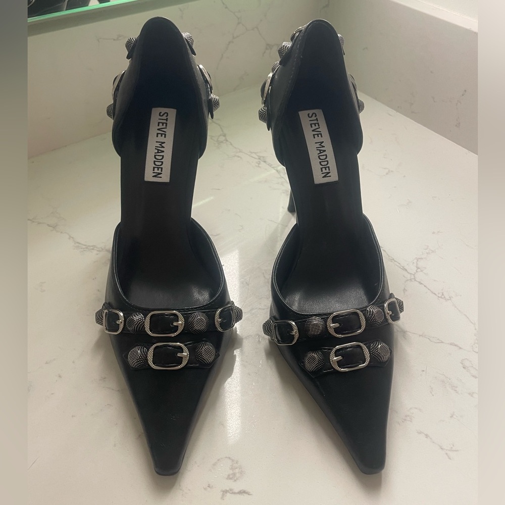 Steve Madden Black Heels with Buckle Accents